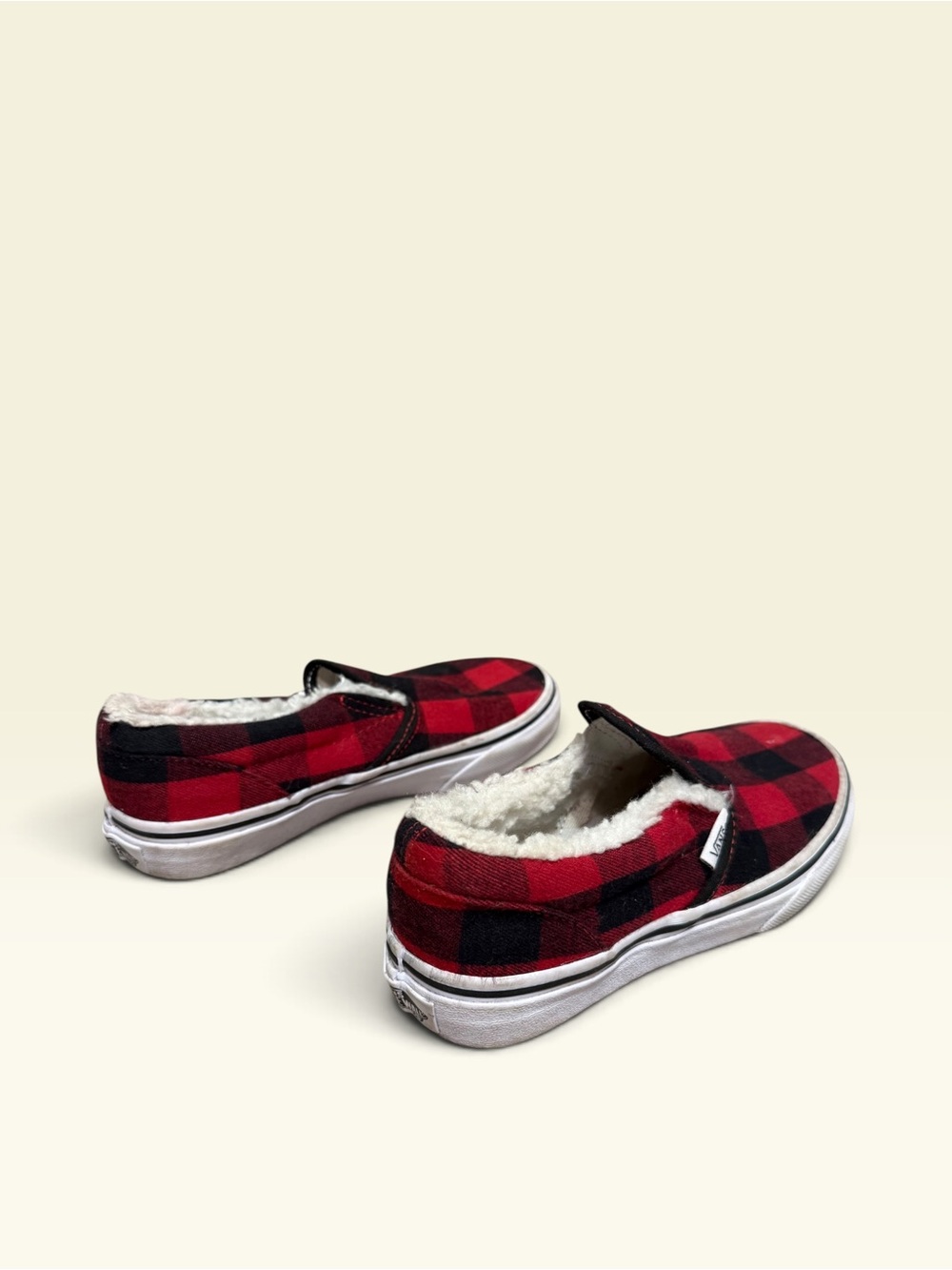 Vans Kids Slip-On Plaid Sherpa-Lined Sneakers - Red/Black - Picture 6 of 10